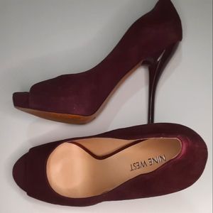 Nine West Burgundy Peep Toe Pumps